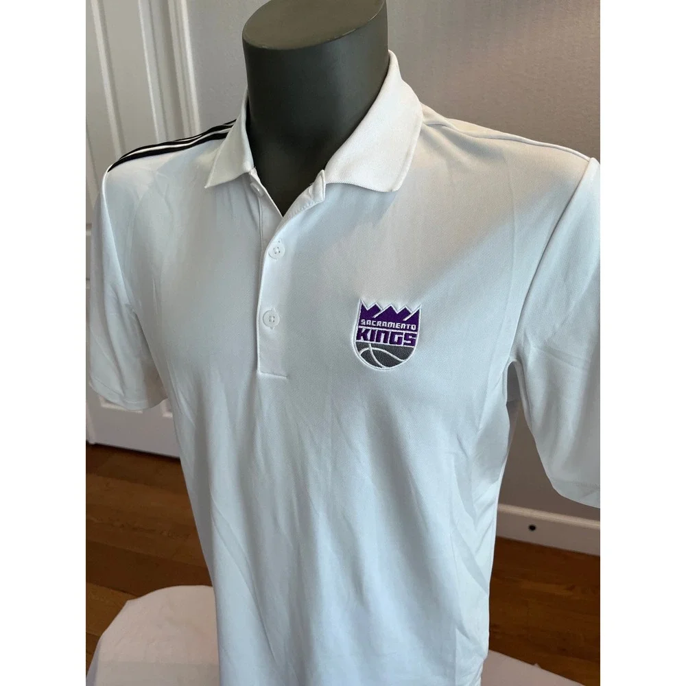 Sacramento Kings NBA Polo Shirt Mens M White Adidas Climacool Embroidered